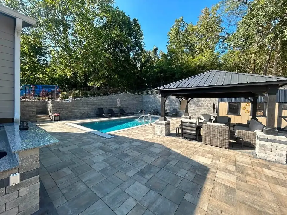 Poolside covered lounge and outdoor living pavilion